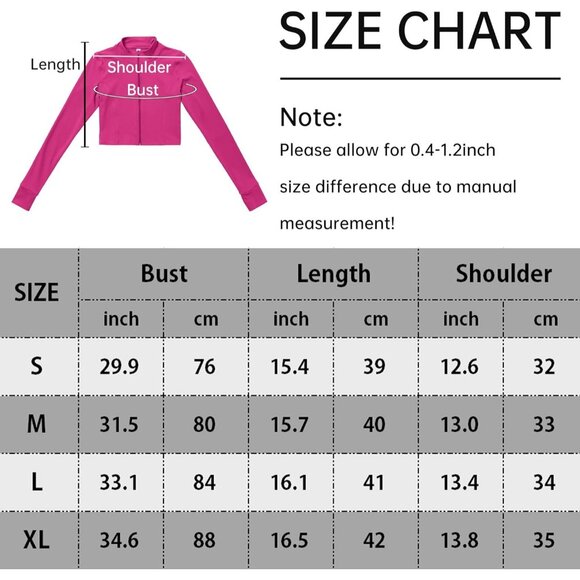 Feoya Womens Pink Slim Fit Long Sleeve Full Zip Workout Crop Jacket For Sports - Picture 6 of 6